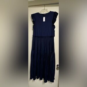 Lane Bryant Maritime Blue Flutter Sleeve Ribbed Knit & Satin Midi Dress